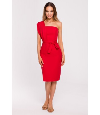 M673 One shoulder dress - red