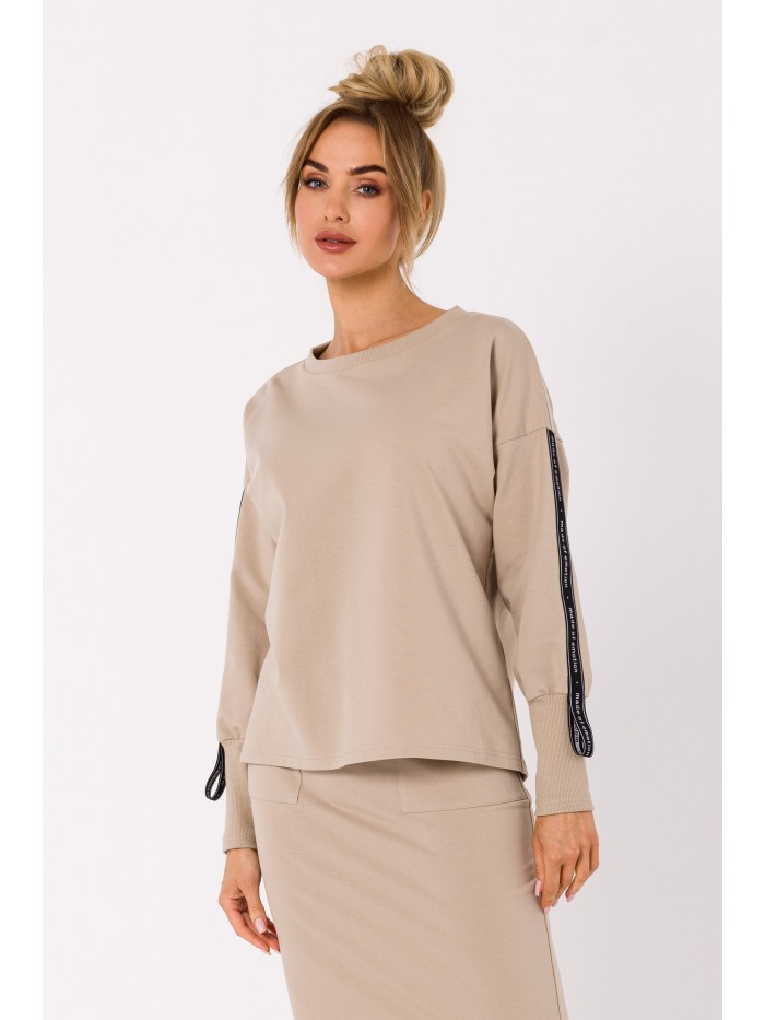 M727 Pullover top with logo stripes - beige