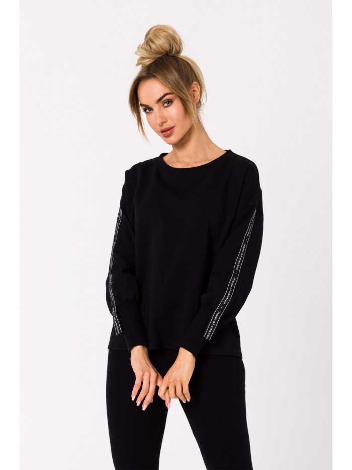 M727 Pullover top with logo stripes - black