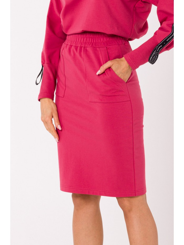 M728 Fitted skirt with patch pockets - coral