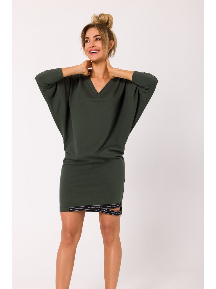 M732 Tunic dress with logo stripes - military green