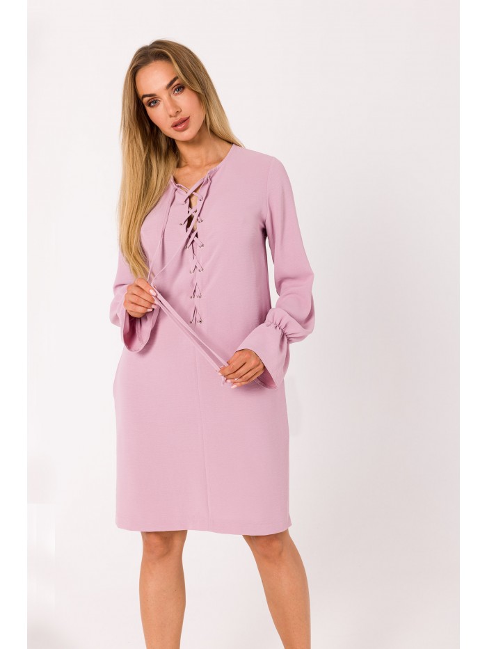 M742 Mini dress with front lacing - crepe pink