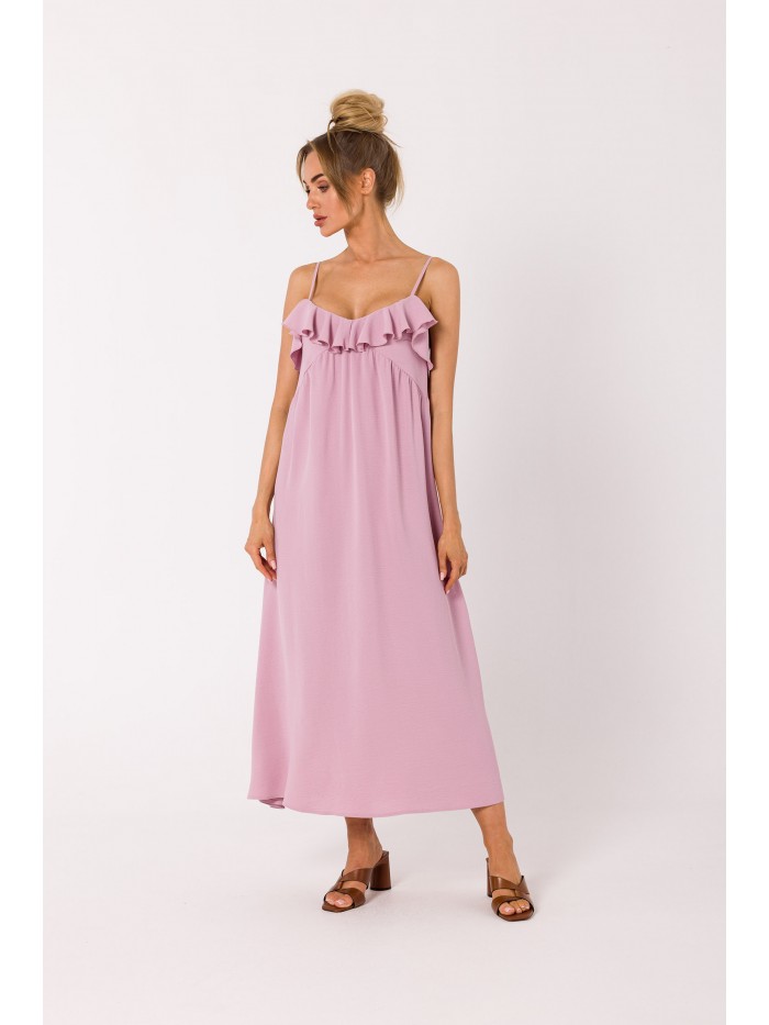 M743 Spaghetti strap summer dress - crepe pink