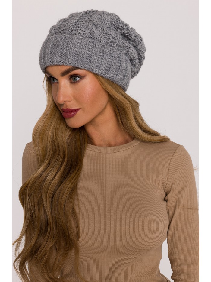 M897 Cable knit beanie - szary