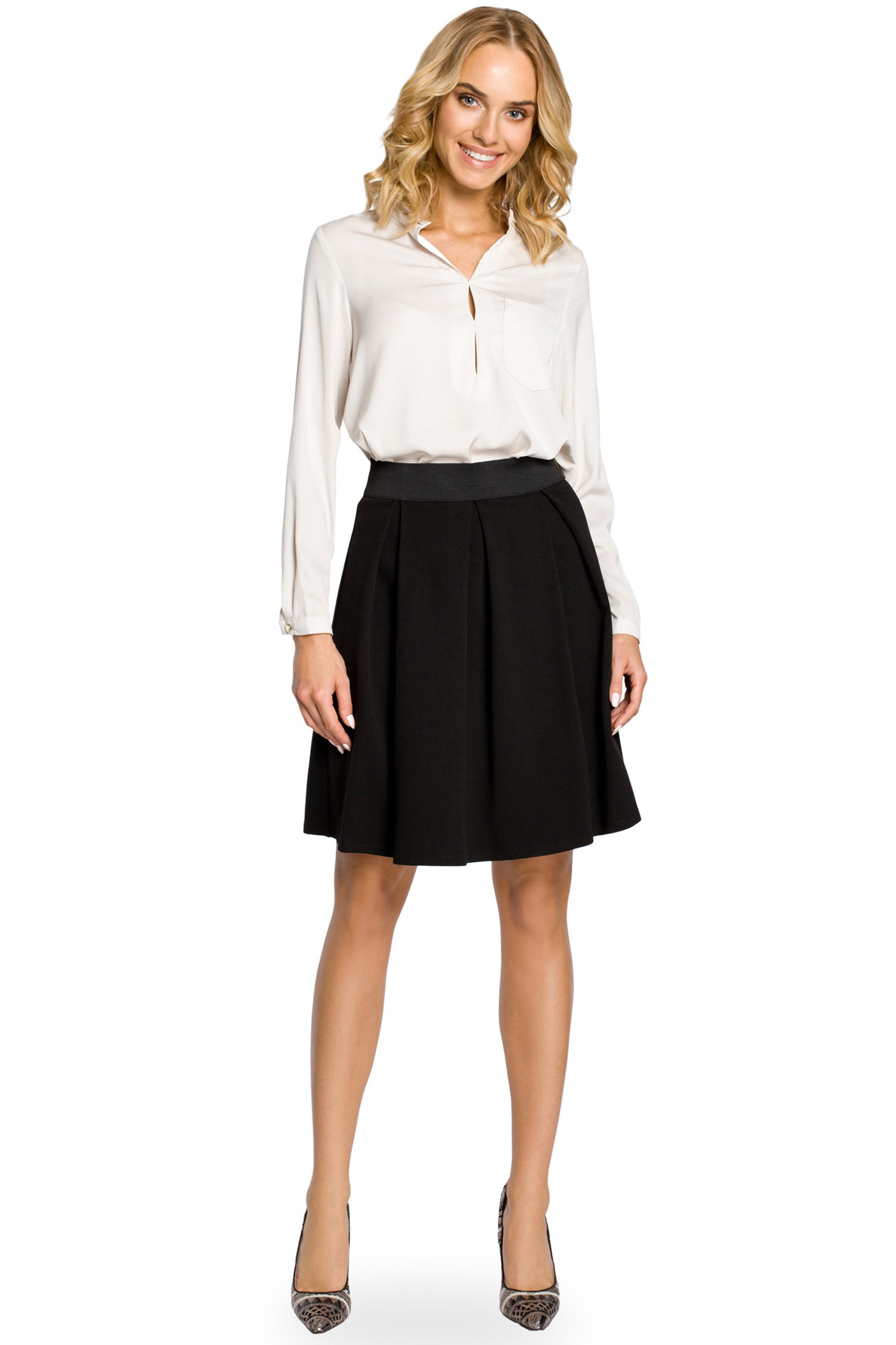 M012 Pleated skirt elastic waistband - black